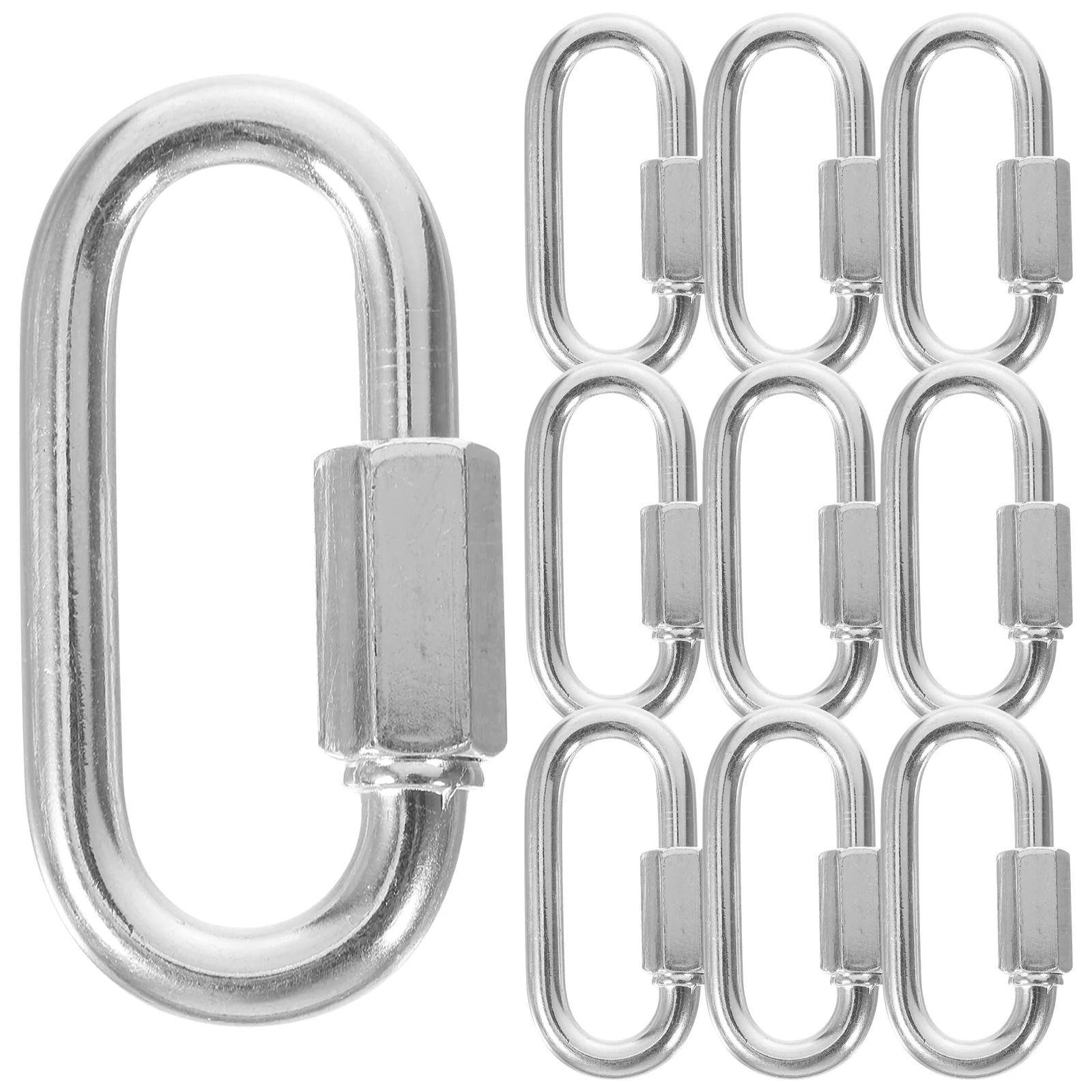 

10 Pcs Carabiner Chain Hook Galvanized Iron Locking Safety Quick Link Rope Connector Trailer
