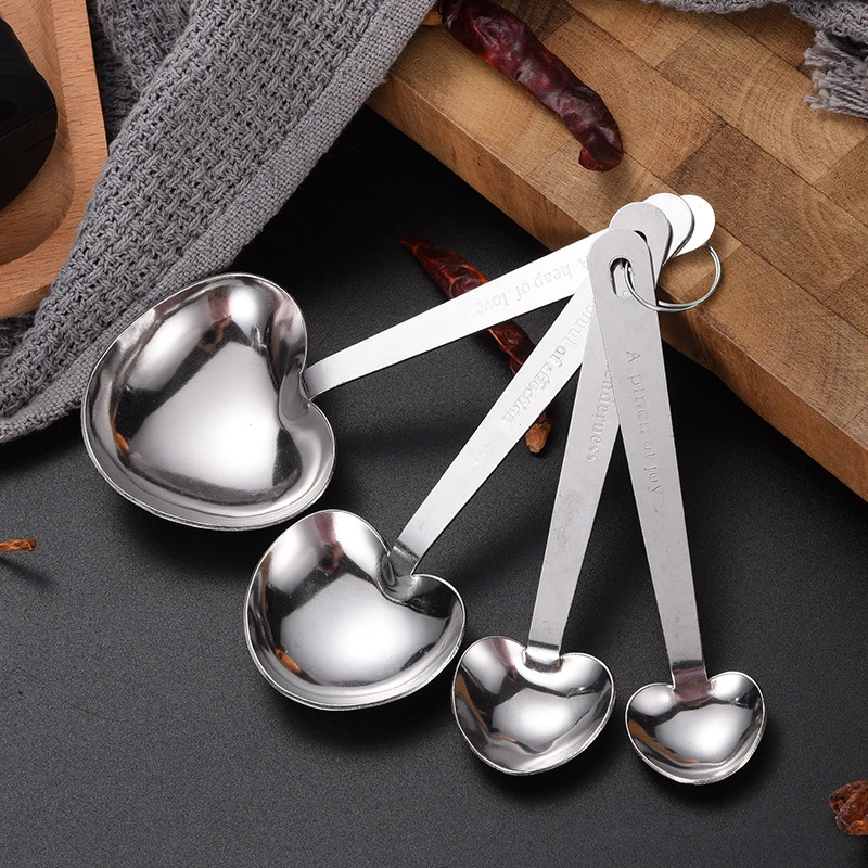 

4 Pcs Measuring Spoons Multi Purpose Stainless Steel Coffee Sugar Scoop Love Heart Shape Stackable Teaspoon Kitchen Cooking Tool