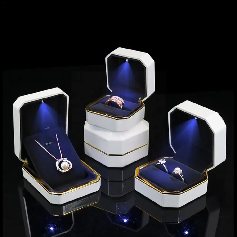 

Шкатулка для ювелирных украшений со светодиодной подсветкой, роскошный модный восьмиугольный ювелирный бокс для ушей и ожерелий, подвеска для помолвки, H6h7