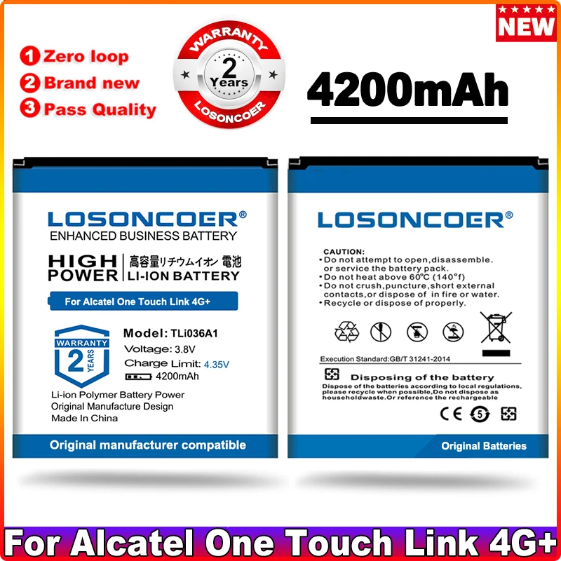 Аккумулятор LOSONCOER TLi036A1 4200 мАч для Alcatel One Touch Link 4G +, 4G + LTE, Y900, Y900NB