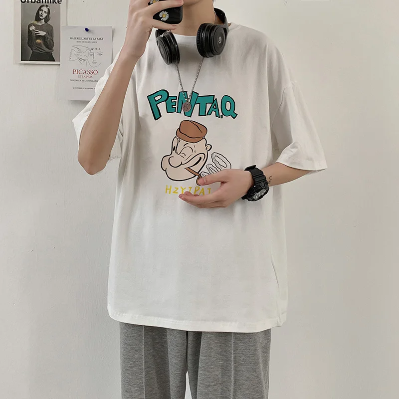 

Cartoon Graphic Japanese Style Tops for Teens Oversized T-shirt Men's Casual Summer Harajuku Baggy Short Funny Sleeve T-shirt