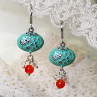 bohemian elegant wind chimes drop earrings for women vintage ethnic style jewelry plum embroidered purse dangle earring tassel