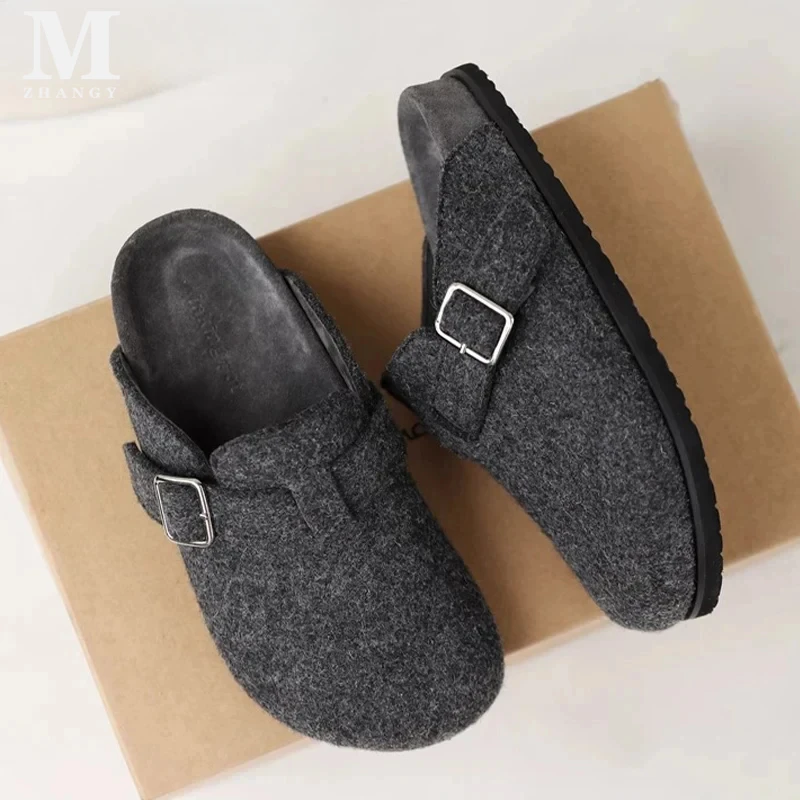 Женские хлопковые тапочки на меху плоской подошве повседневные прогулочные