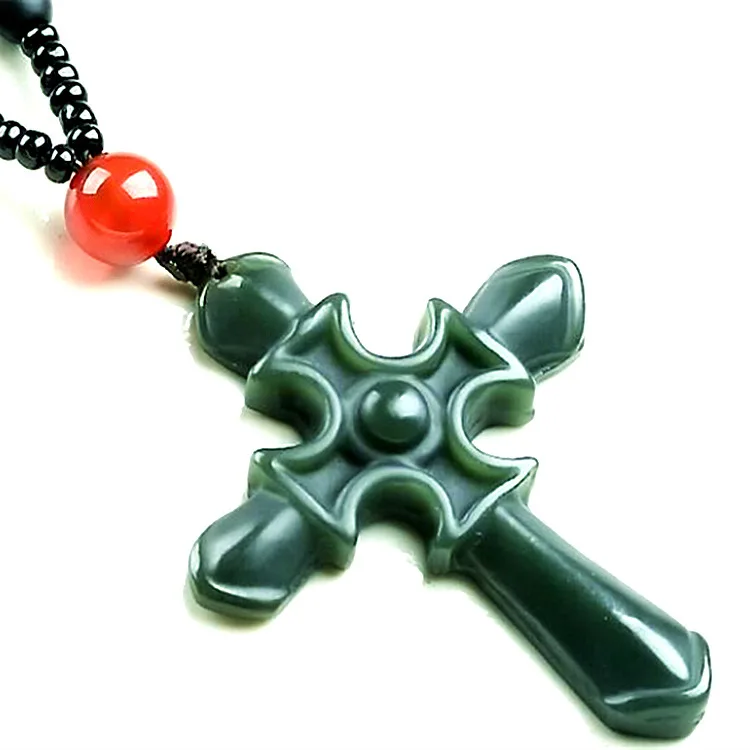 

Natural Green Jade Cross Pendant Necklace Christian Amulet Men Women Fine Jewelry Genuine Hetian Jades Cross Charms Necklaces
