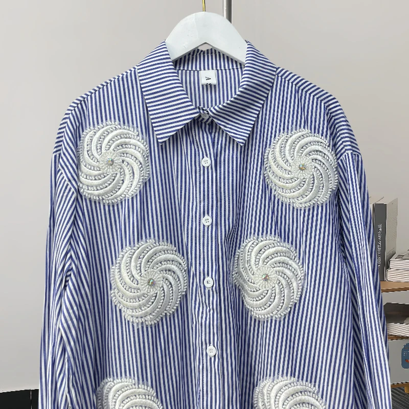 KBQ Вышивка High Street Дизайнерские рубашки для женщин Однобортная свободная блузка с