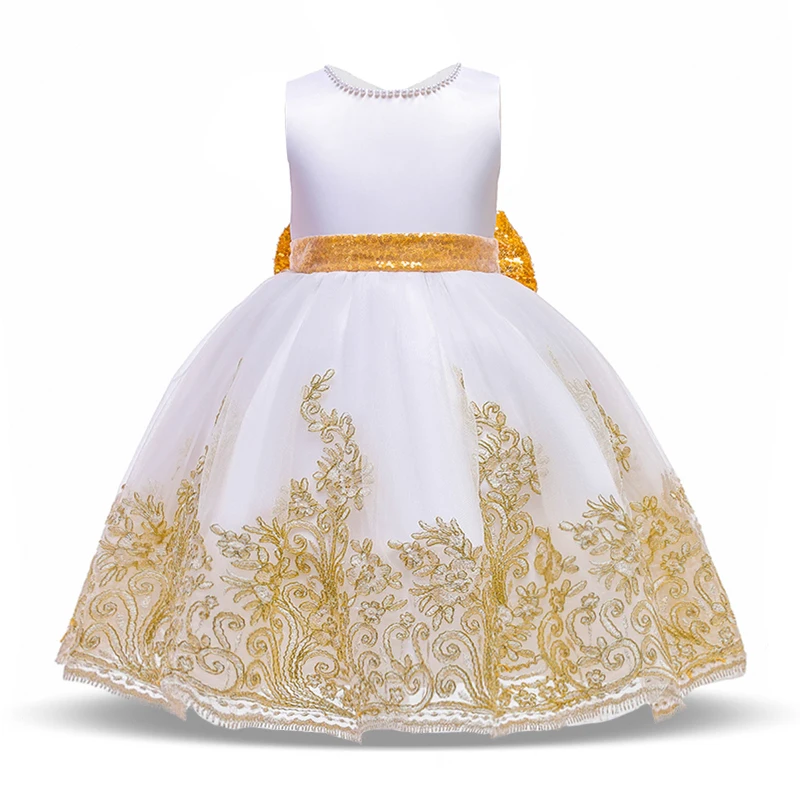 

2023 Summer Golden Bow Kids Backless Dress For Girl Children Costume Embroidery Party Princess Dresses Girls Vestido Clothes