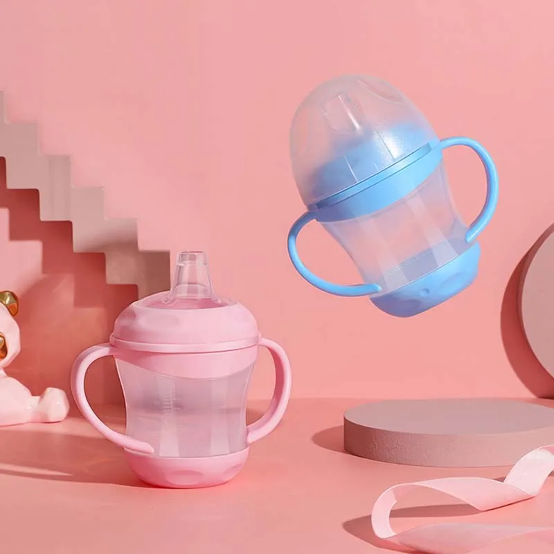 

Baby Feeding Bottles with Handle Suction Leak-proof Silicone Nipple Drinking Cup Wide-Caliber Infant Training Bottles