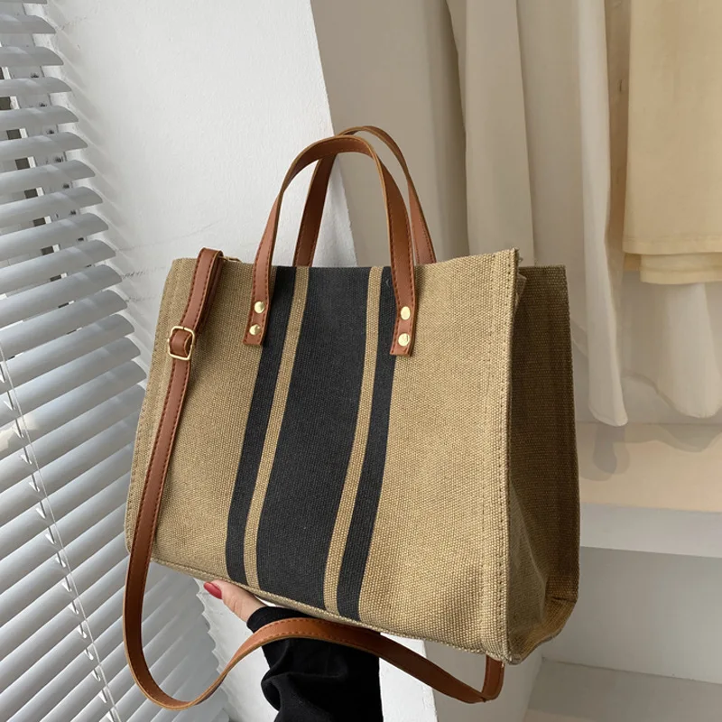 

Simple Fashion Large-capacity Handbag for Ladies Vintage Striped Tote for Female Designer Bag Business Briefcase Crossbody Bags