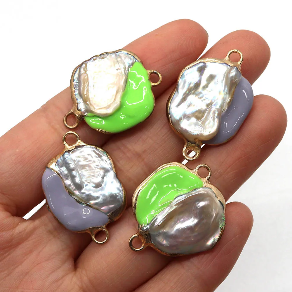 Подвеска из натурального пресноводного жемчуга с двумя отверстиями, 20x30-25x36 мм