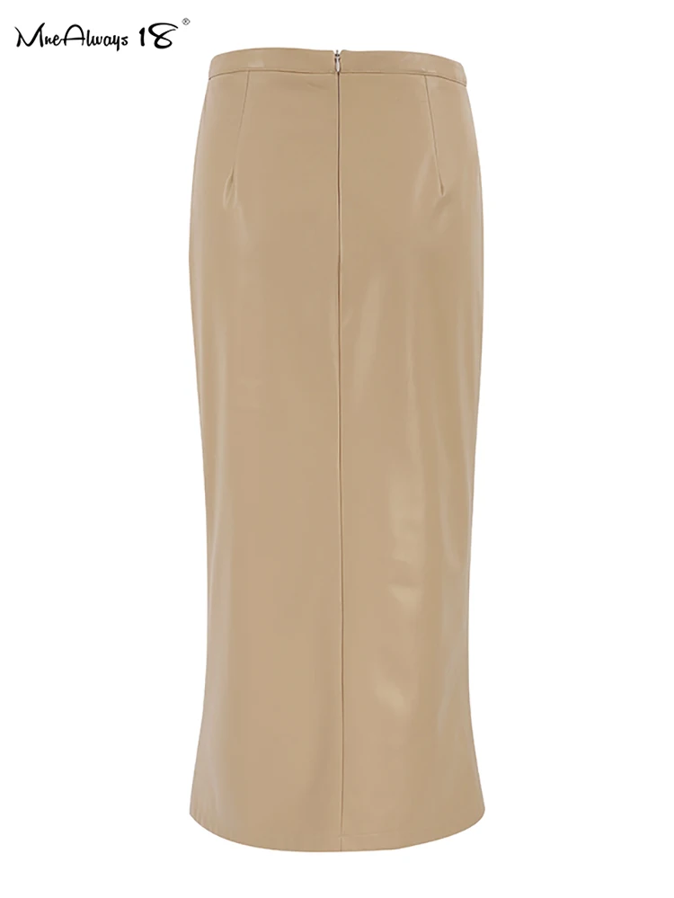Mnealways18 хаки полиуретановая юбка с разрезом женские прямые теплые Универсальные