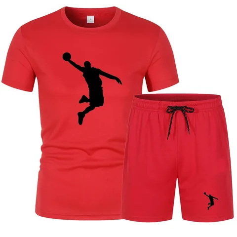 Мужской брендовый спортивный комплект из дышащей клетчатой футболки с коротким рукавом и шортов, повседневный мужской комплект для баскетбола и тренировок, 2023 - изображение