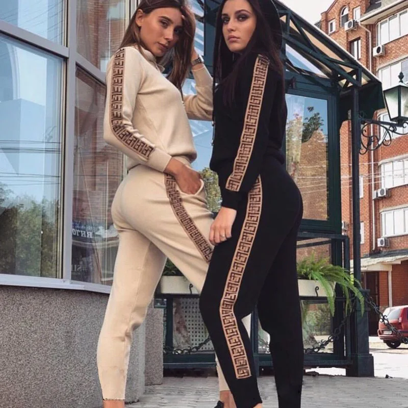 2022 Autumn New Women's Fashion Casual Stitching Hooded Sweater Suit Two-piece Set Ensemble Femme 2 Pièces