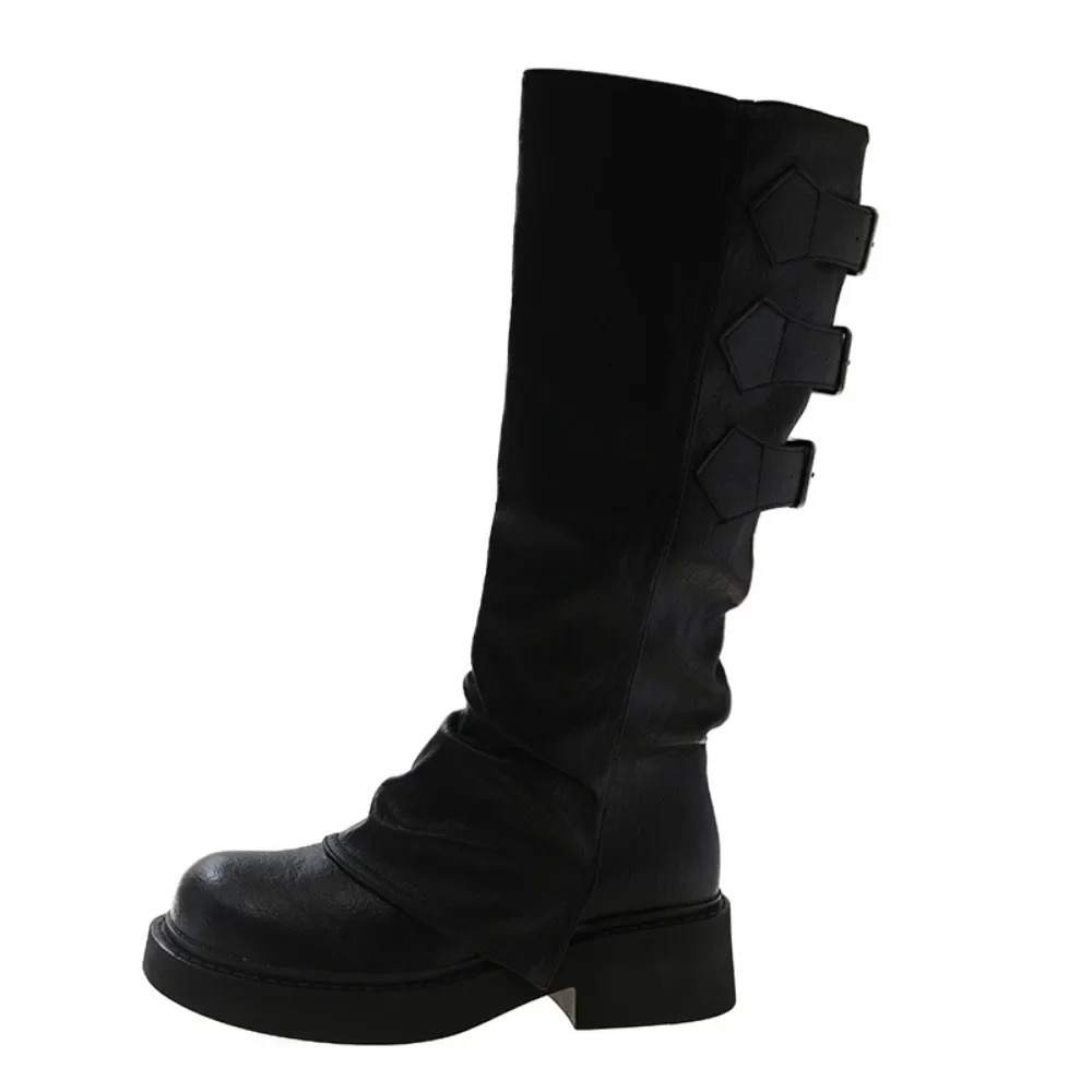 High Quality Wasteland y2k style Vintage Detachable Boot Barrel Western Boots for Women Black Belt Straps Shoes