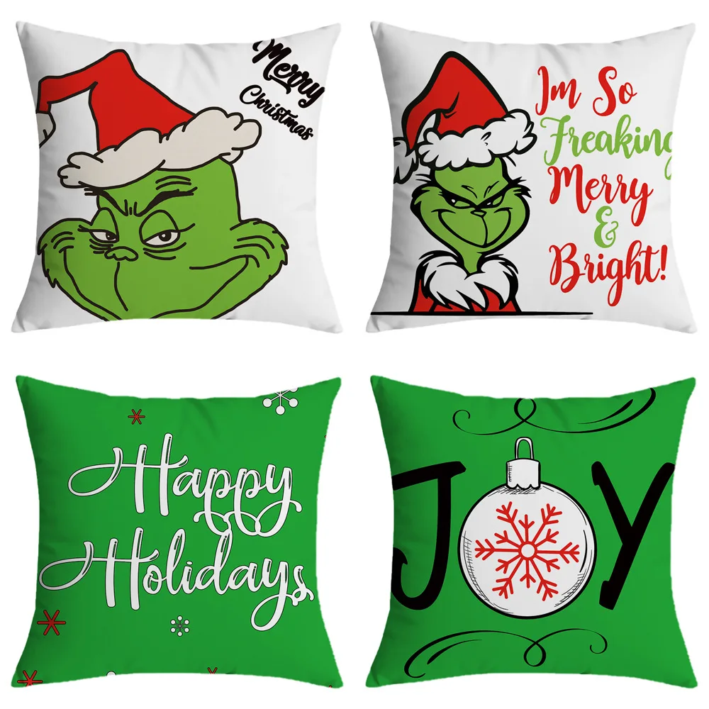 New Christmas Cushion Cover Grinch Linen Cushion Cover for Xams Party Decoration Navidad Home Decor New Year 2023