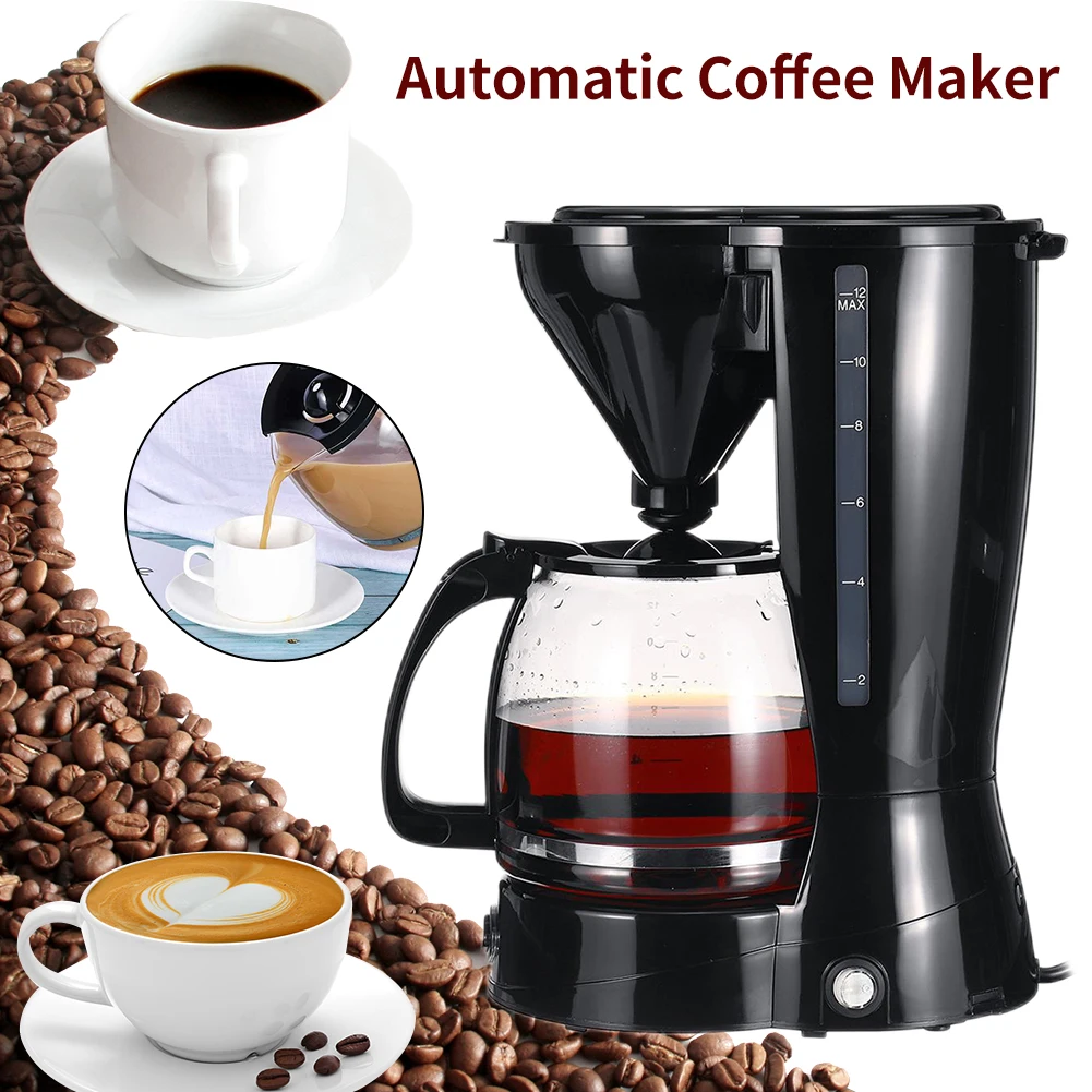 

12 Cups Drip coffee machine 12V Black Coffee Pot Machine With Reusable Filter Coffee Brewing Machine Tea Pot Boiler For Home