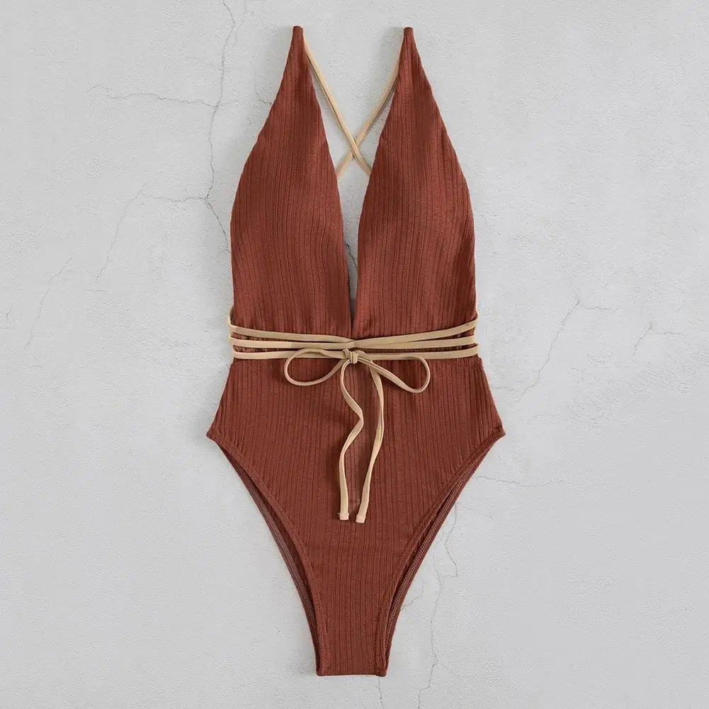 

Terrific Swimsuit Padded Wireless Women Holiday Monokini Strap High Waist Bathing Suit Water Sports Clothes