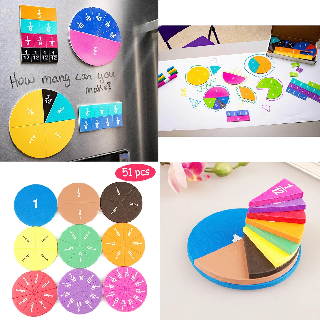 

51pcs Magnetic Circular Fractions Card Toys Early Education School Aids Toy Gift
