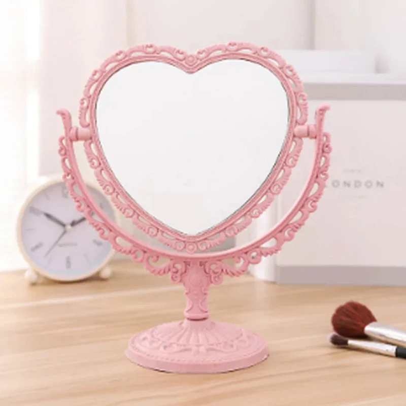 

Настольное зеркало для макияжа в форме сердца, туалетный столик для макияжа, портативное двухстороннее косметическое зеркало, ручное зеркало, косметическое компактное зеркало для женщин