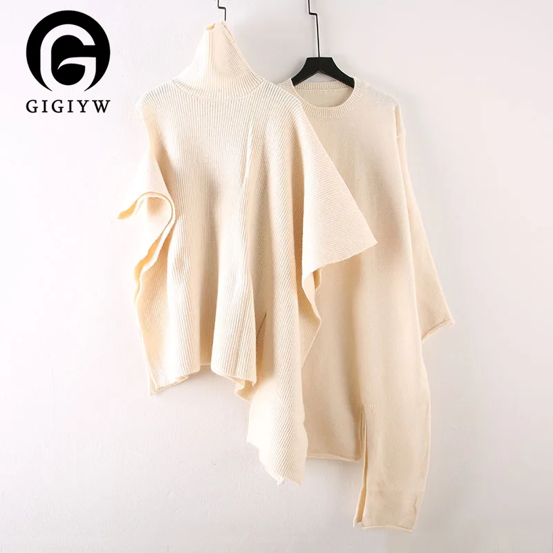 

Женский Повседневный костюм с юбкой GIGIYW, комплект из двух предметов, вязаное платье свободного покроя с высоким воротником на осень и зиму, 2022