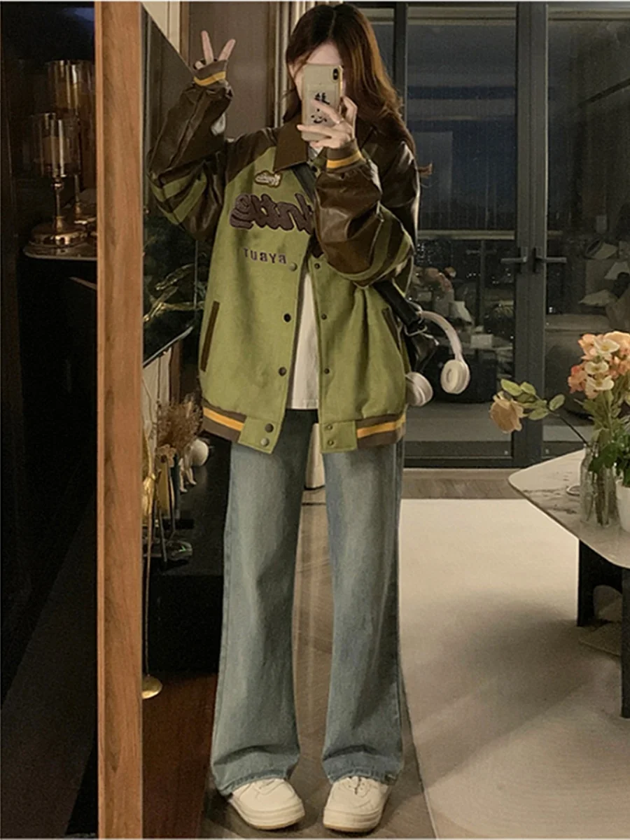 Sweet Cool Deerskin Velvet Outerwear Women Autumn and Winter New Thickened Retro Patchwork Towel Embroidery Jacket Baseball U...