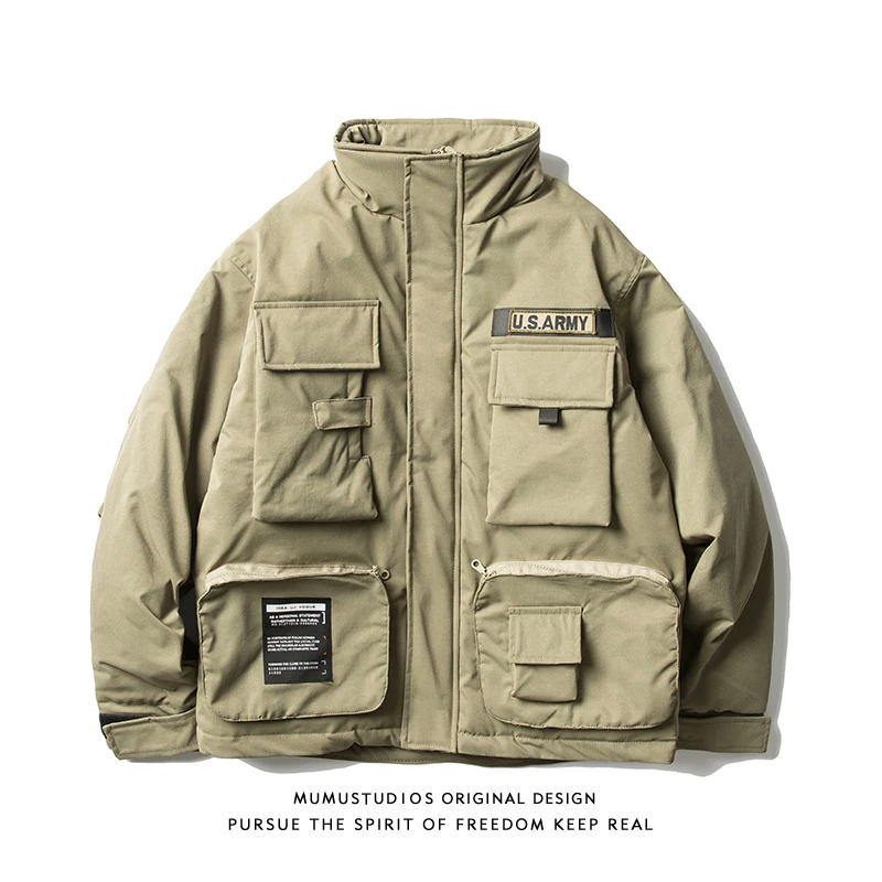 Retro Stand-up Collar Cotton-Padded Coat Men's Korean-Style Trendy Winter Multi-Pocket Thickened Functional Cotton-Padded Coat