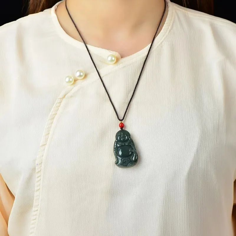 Натуральное ожерелье с подвеской Будды Maitreya из нефрита для мужчин и женщин