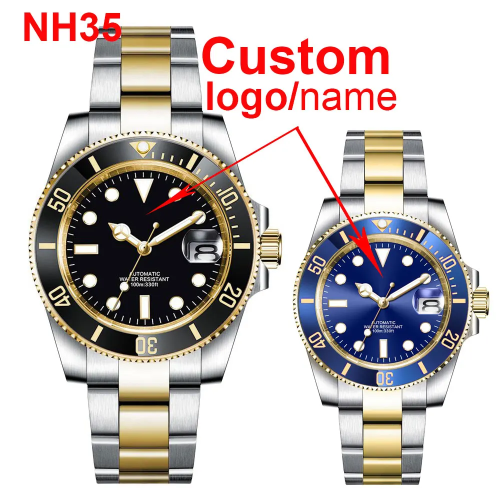 Japan NH35 MIYOTA 8215 автоматические мужские часы corgeur, двухцветные золотистые ремешки, стерильные синие часы с сапфировым стеклом