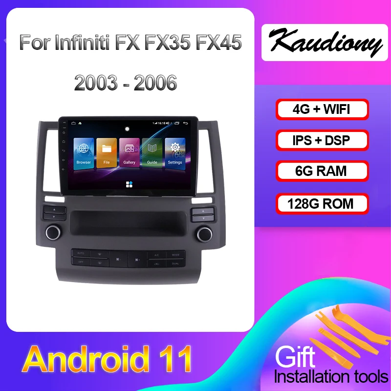 Автомагнитола Kaudiony на Android 11 для Infiniti FX FX35 FX45 с GPS-навигацией автомобильный DVD