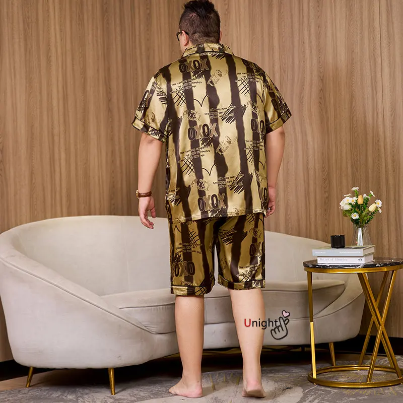 Summer Men's Pajamas Sets Silk Short sleeved Sleepwear Ice Silk Plus Size 7XL Pajama set Home Clothing Pyjamas Suit Home Wear