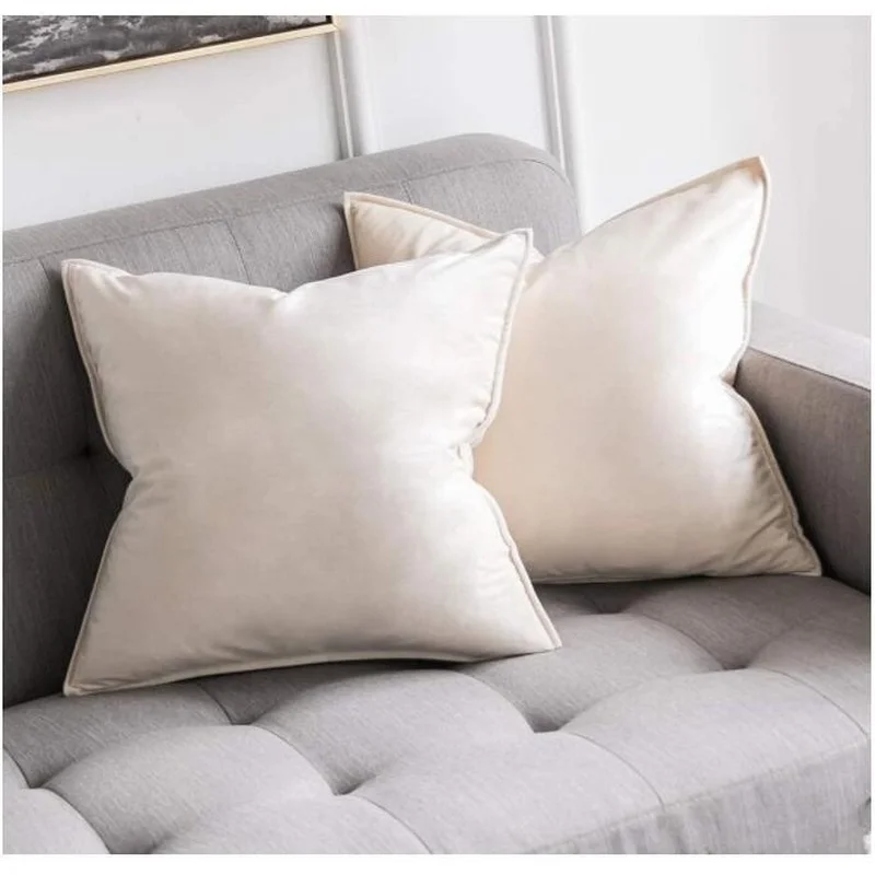 Decorative Velvet Throw Pillow Cover Soft Pillowcase Solid Square Cushion Case for Sofa Bedroom Car 45*45cm Cream White