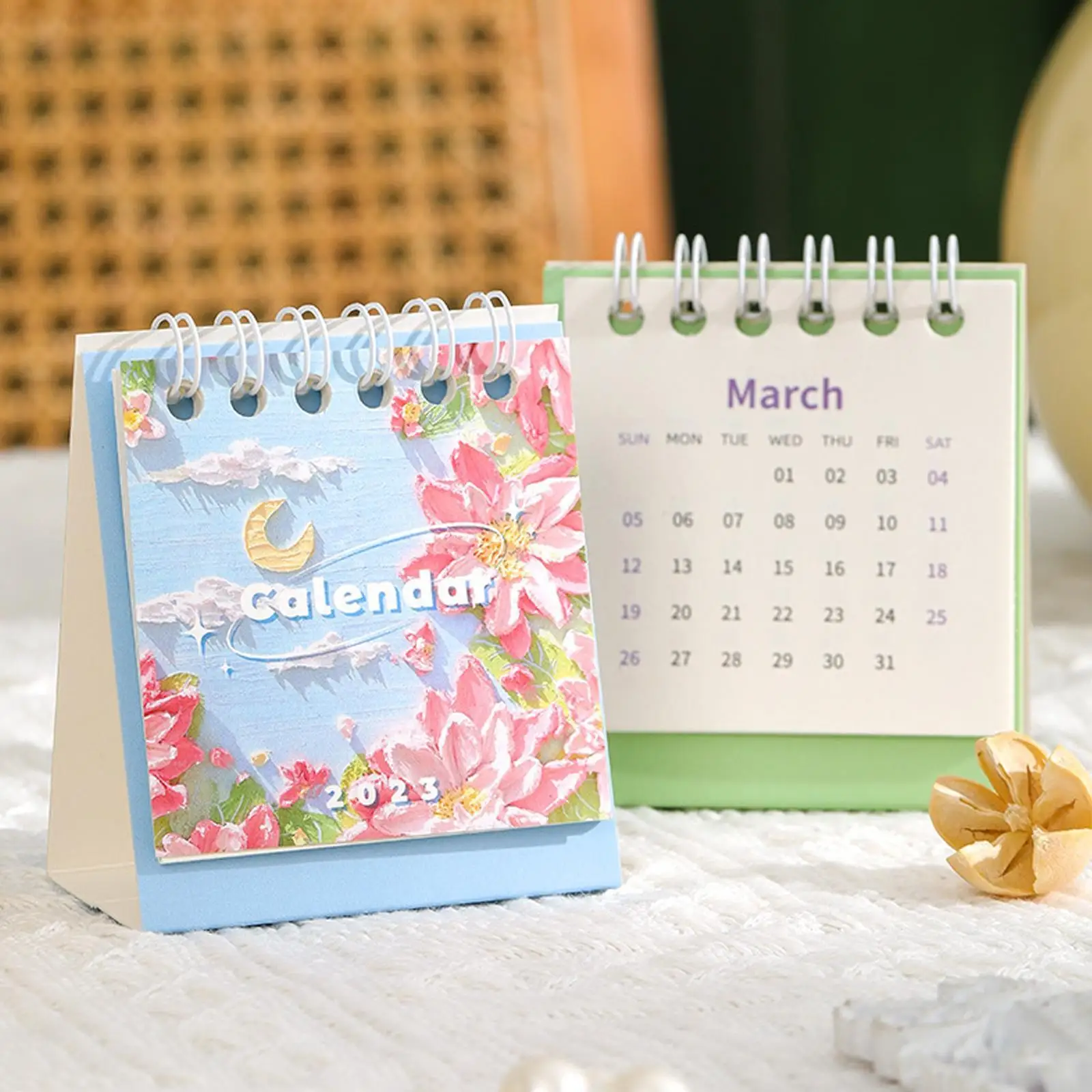 

2023 Mini Calendar Landscape Painting Floral Calendar Portable Daily Planner Desk Decoration Calendar School Kawaii Stationery
