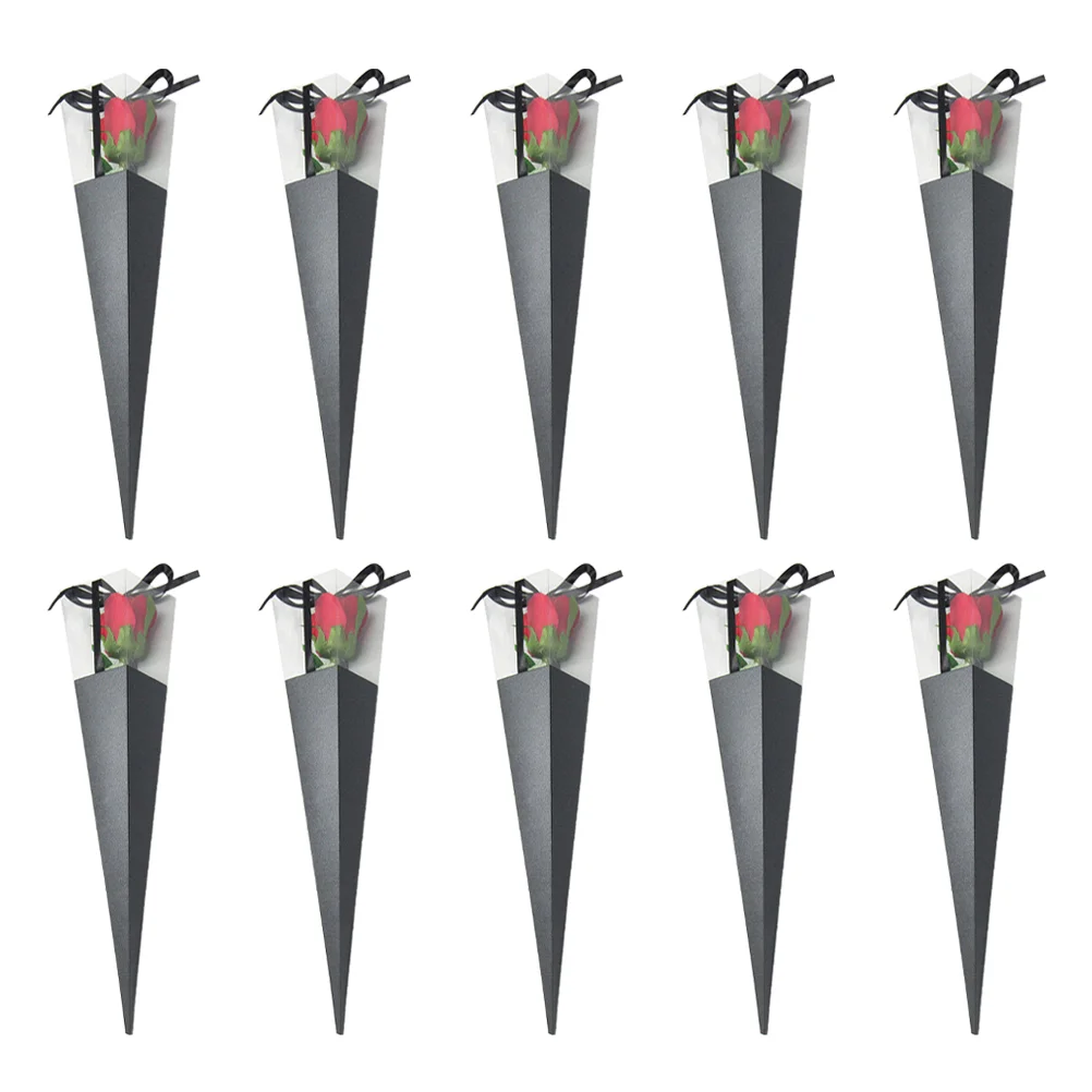 

10Pcs Paper Cones Flower Holder Single Roses Flower Gift Box Valentines Day Rose Box Paper Rose Packaging Bouquet of xv years