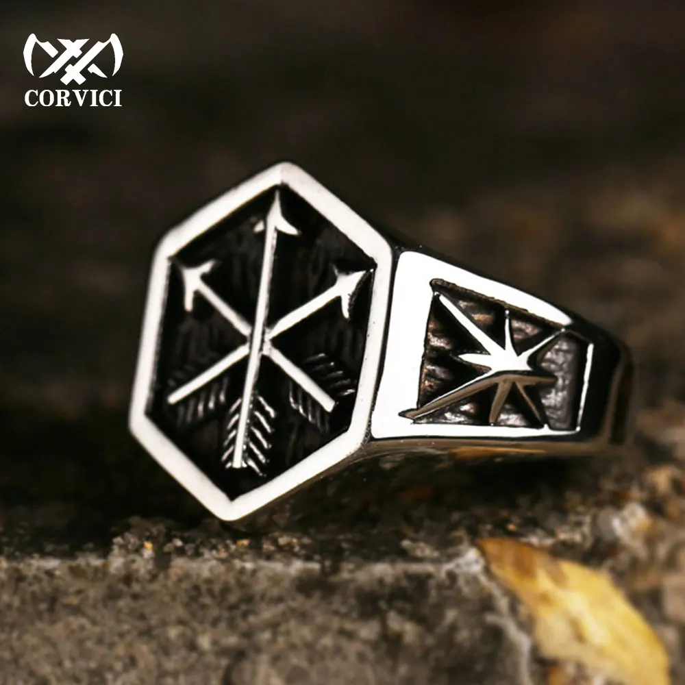 Шестигранное кельтское кольцо в стиле викингов со стрелкой и символом панк