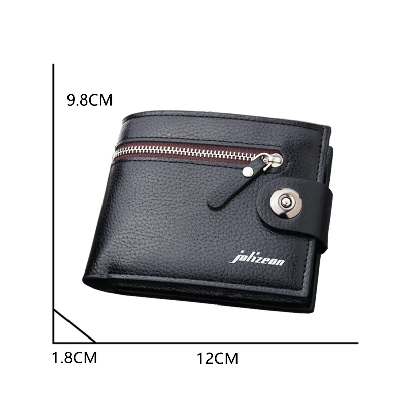 Men's Short PU Leather Fashionable Zipper Zero Wallet 5 Card Slot Folding Wallet High-quality Man Large Capacity Buckle Purse