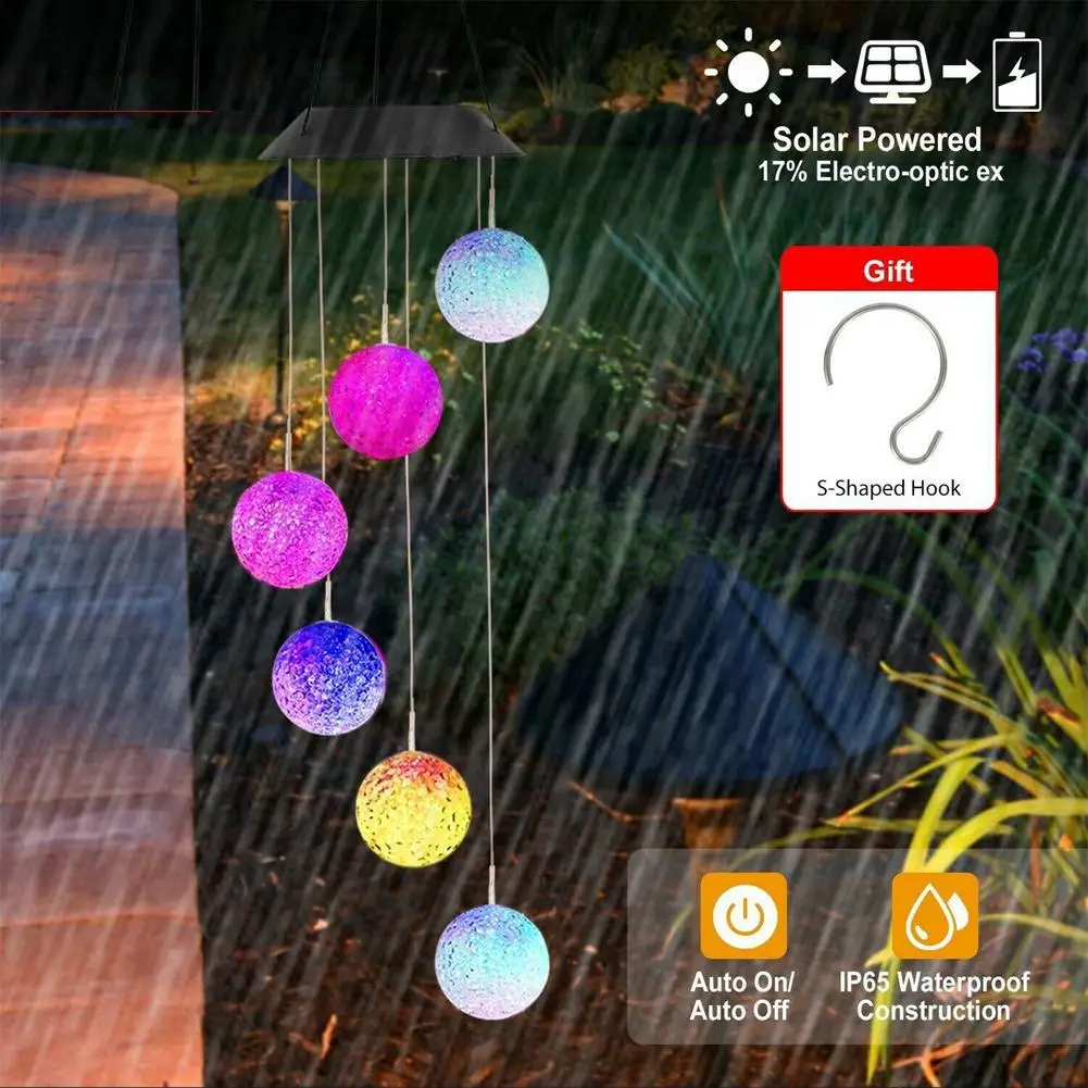 

Solar Wind Color Changing LED String Lights Hanging Pendant With S-shaped Hook For Garden Decoration