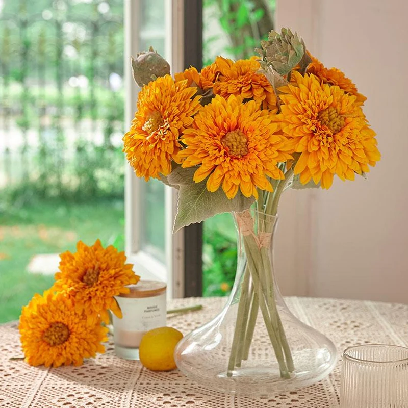 

PARTY JOY 2PCS Artificial Flowers Fake Silk Sunflowers Bouquets for Table Arrangements Home Kitchen Office Windowsill Decoration
