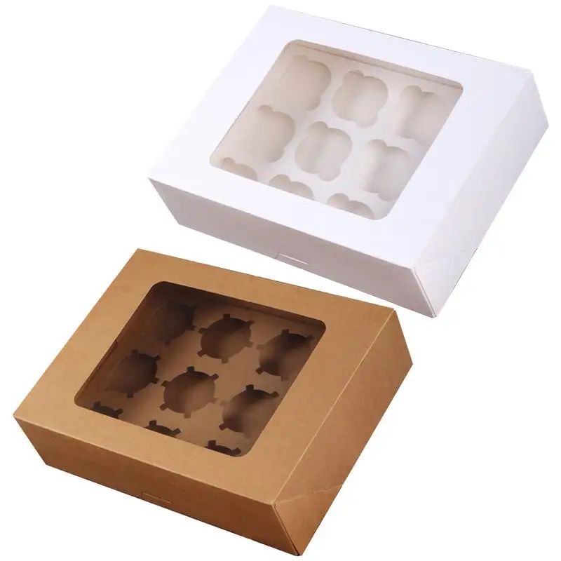 

10pcs White Paper Cupcake Boxes Bakery Cupcake Cake Boxes Kraft Paper Bakery Pastry Boxes with Clear Window for Cupcakes