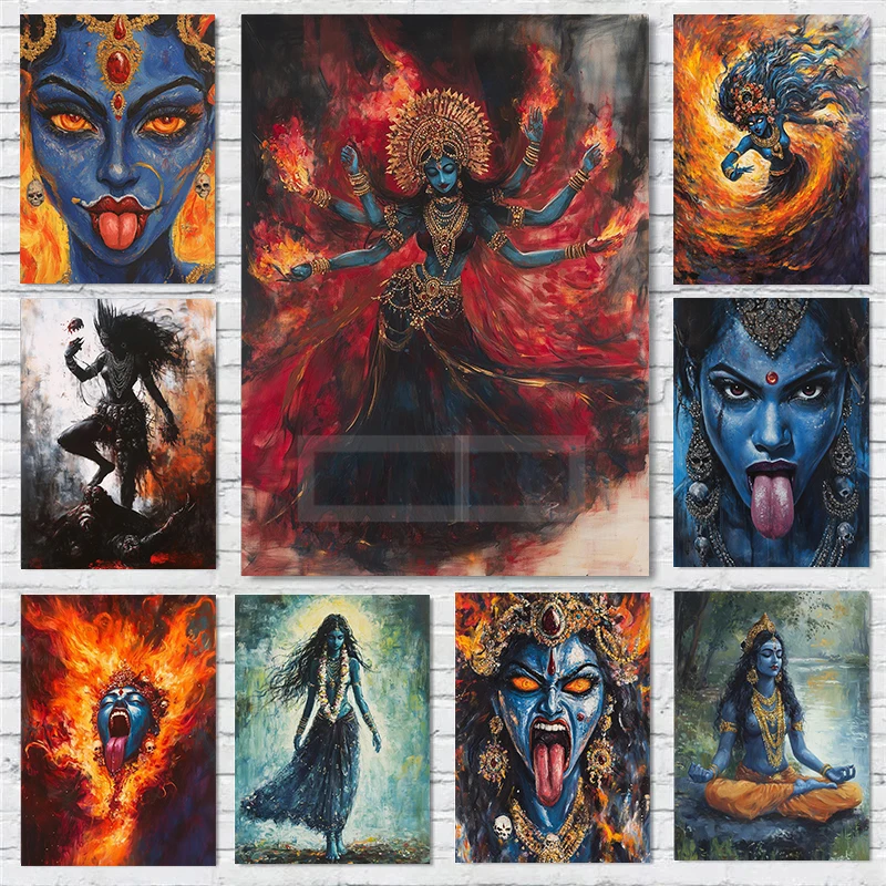 Индуистская богиня Кали Плакат Мата Медитирующие принты Холст Картина маслом