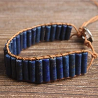 5a lanli natural jewelry mazarine lapis lazuli stone cylinder knit charm bracelet men women couple giving presents and self use