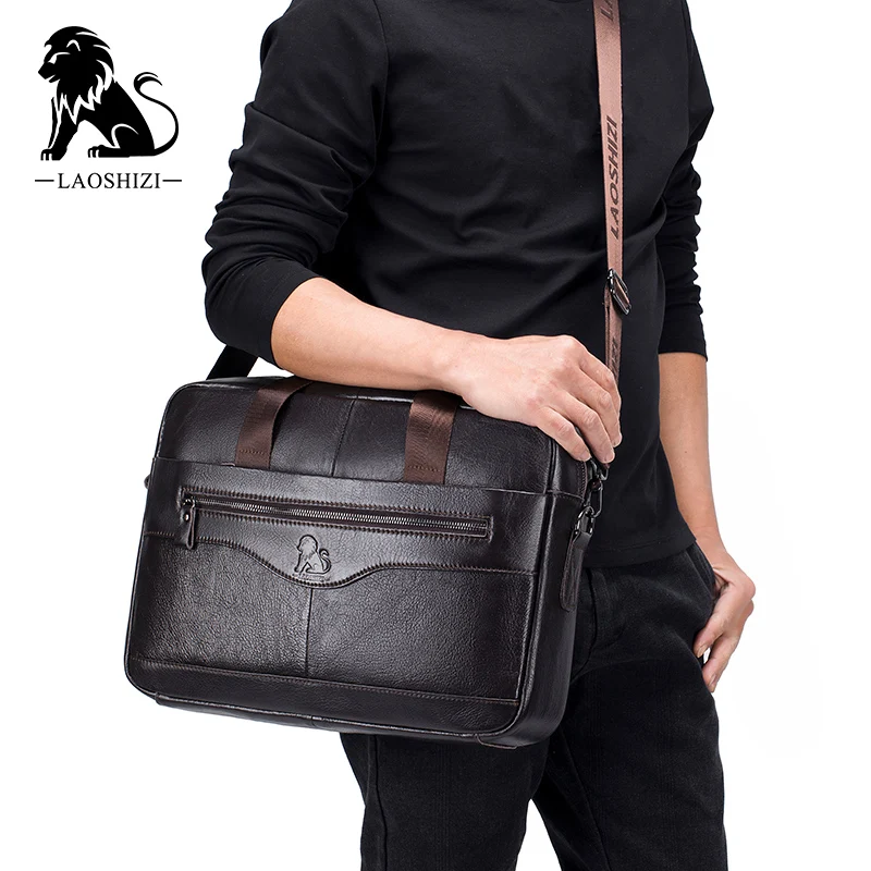 fashion Genuine leather men's Briefcase vintage cow leather business computer bag messenger bags man shoulder bag postman male