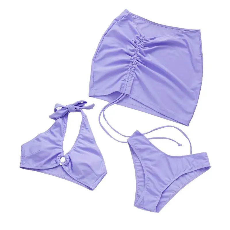 

Bathing Suit Kit Bathing Suit Set Bikini Set Women 3 Piece Vintage Swimsuit Retro Halter Ruched High Waist Bikini Bikinis For