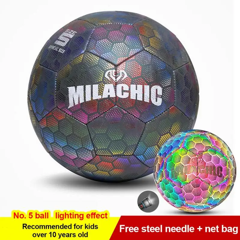 

Glow In The Dark Football Luminous Footballs Holographics Glowing Soccer Ball Outdoor Toys Camera Flash Reflective Croma Ball