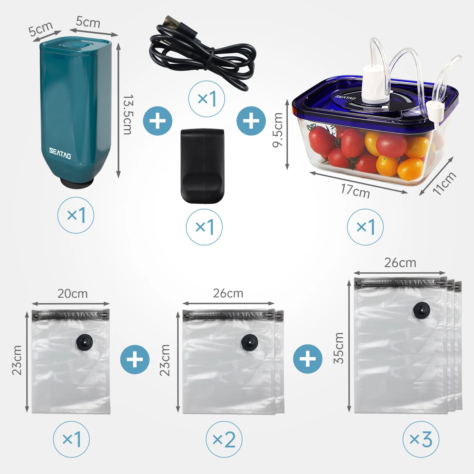 Многоразовые вакуумные пакеты для хранения продуктов на молнии, набор электрических ручных вакуумных упаковочных машин, насос, сумки Sous Vide, перезаряжаемые через USB, не содержит BPA