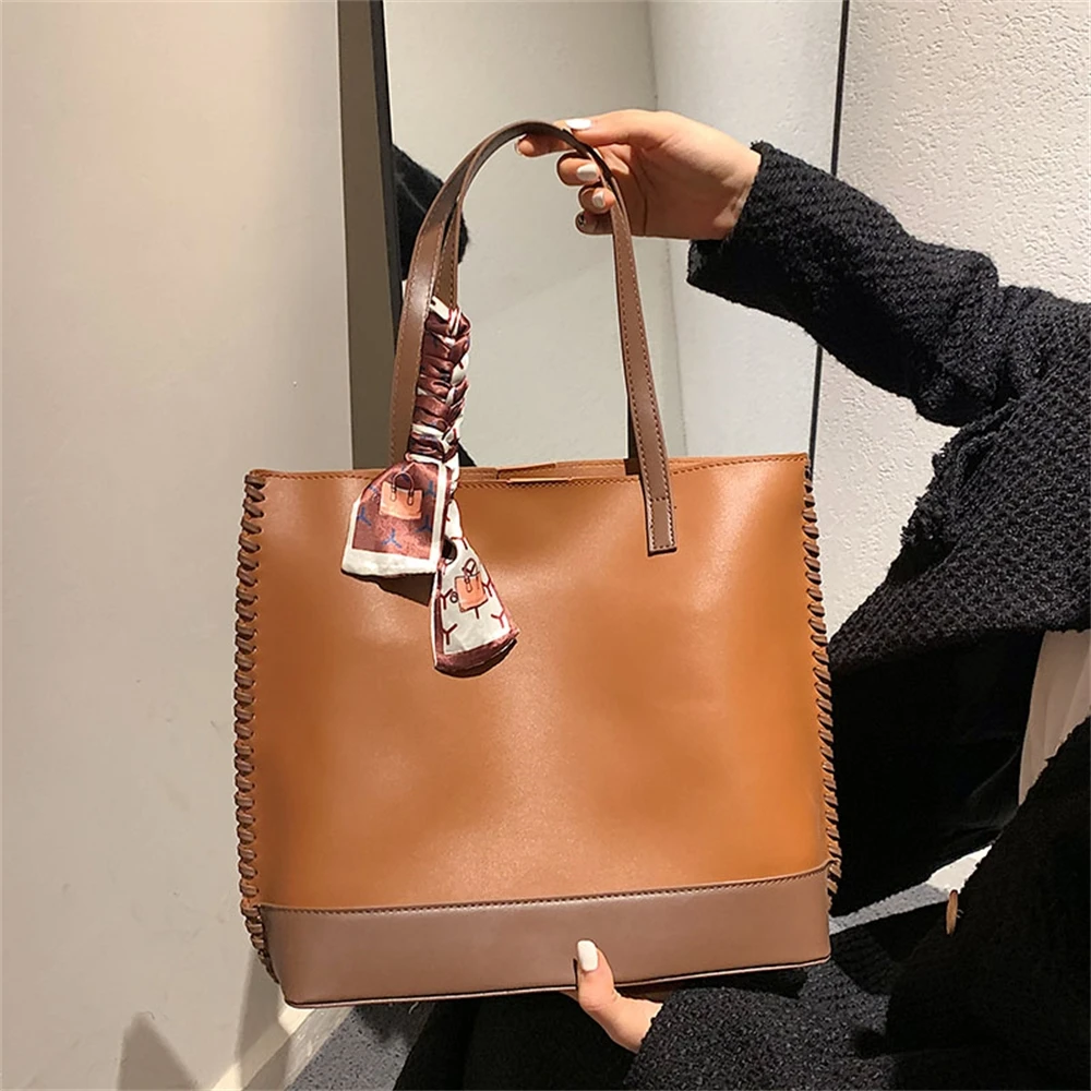 

Women's large handbag and pocket, designer woven strap bag, composite splicing handbag