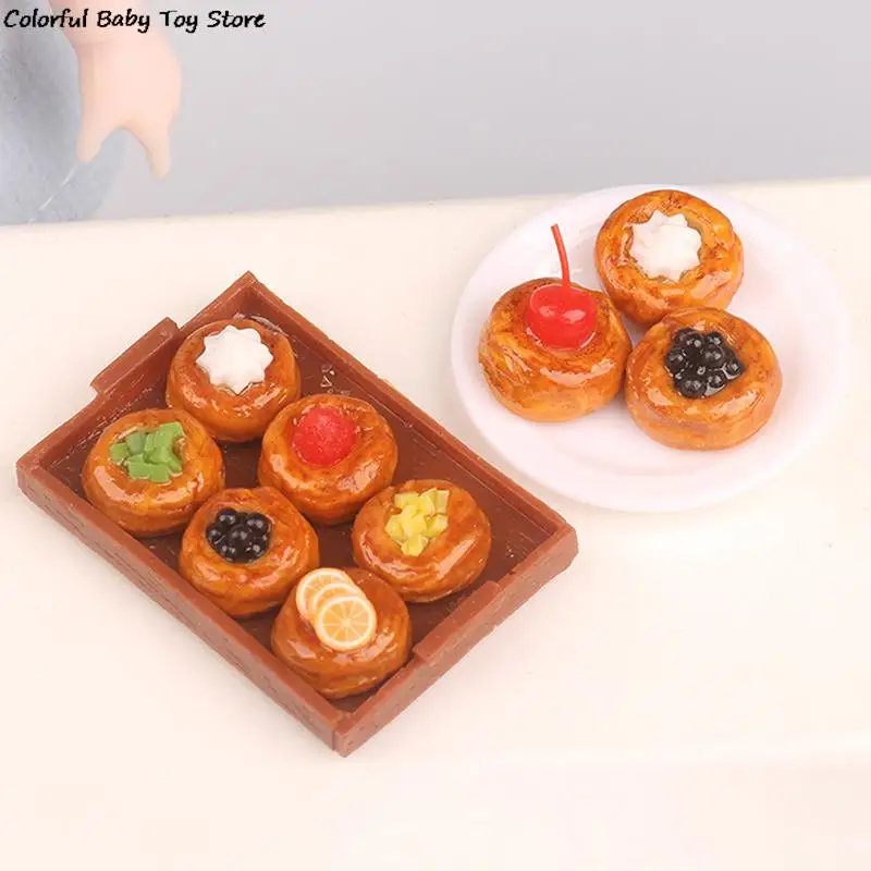 

1Set 1:12 Dollhouse Miniature Fruit Tart Plate Bread Tray Food Breakfast Kitchen Model Decor Toy Doll House Accessories