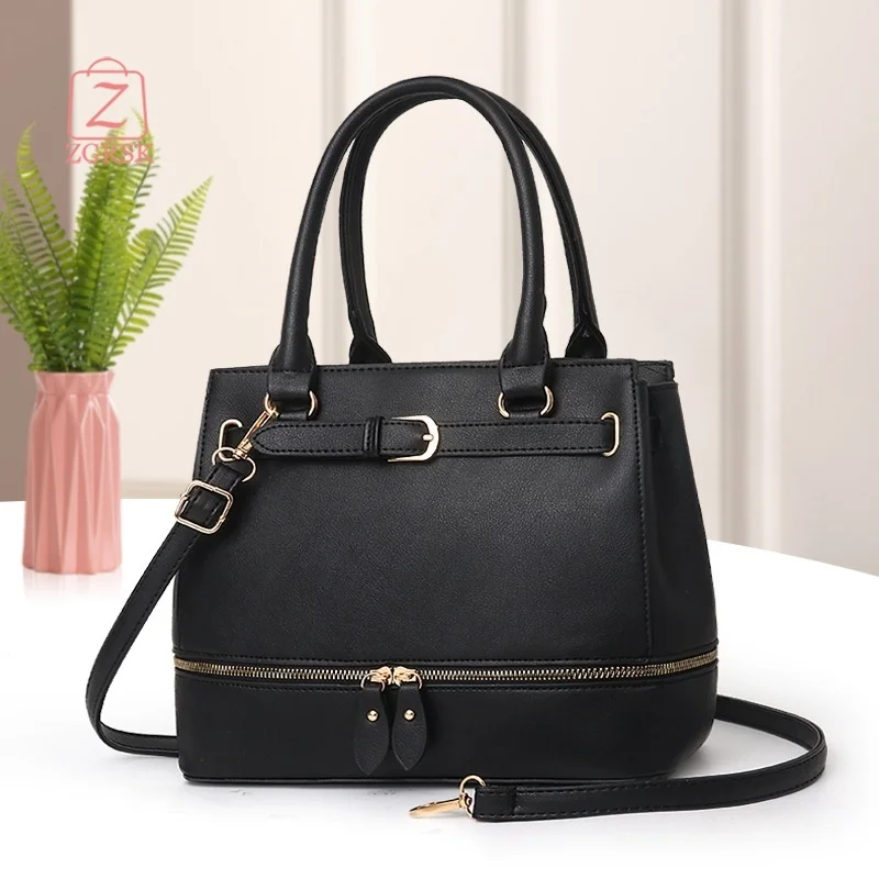 

2022 Spring Zipper Solid Color Women's Single Shoulder Bag Fashion Trend One Shoulder Messenger Bag Portable PU Leather Handbags