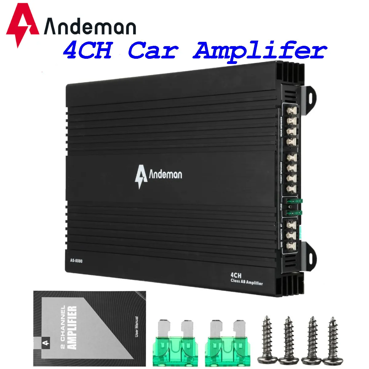Andeman 4 Channel 12V AS-8080 Car Amplifers 4CH Powerful Mini HiFi Digital Stereo Audio Bass Power Amp Device Cars Subwoofer