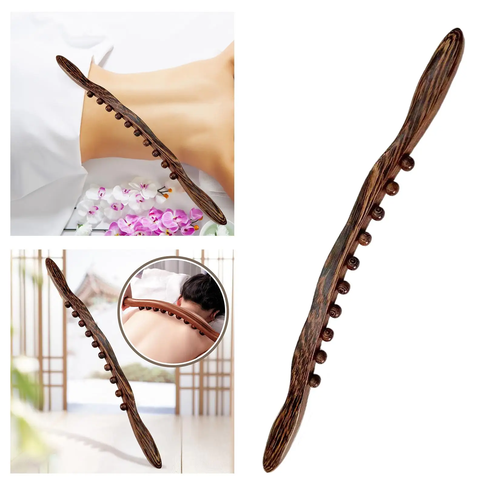 

Wood Gua Sha Scraping Tool Handheld Acupuncture Points Muscle Release 10 Beads Relieve Sore Muscles for Neck Back Thigh Shoulder