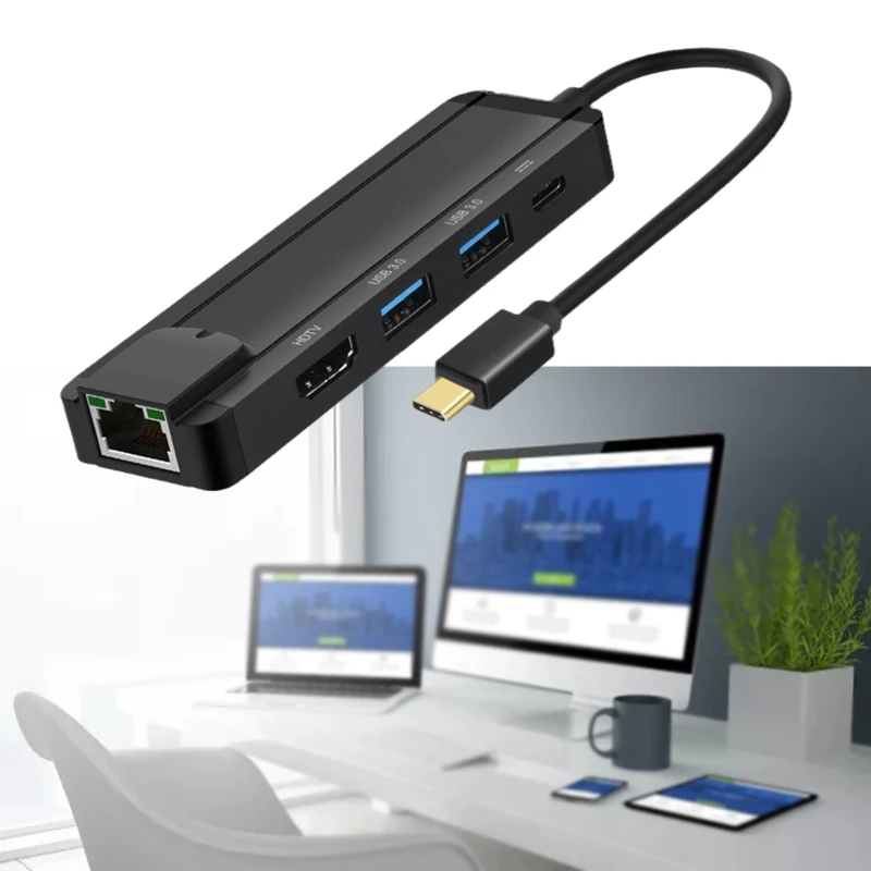 

2022 New USB C Hub Adapter Dock Station w/ 4K HDMI-compatible PD RJ45 Gigabit Ethernet