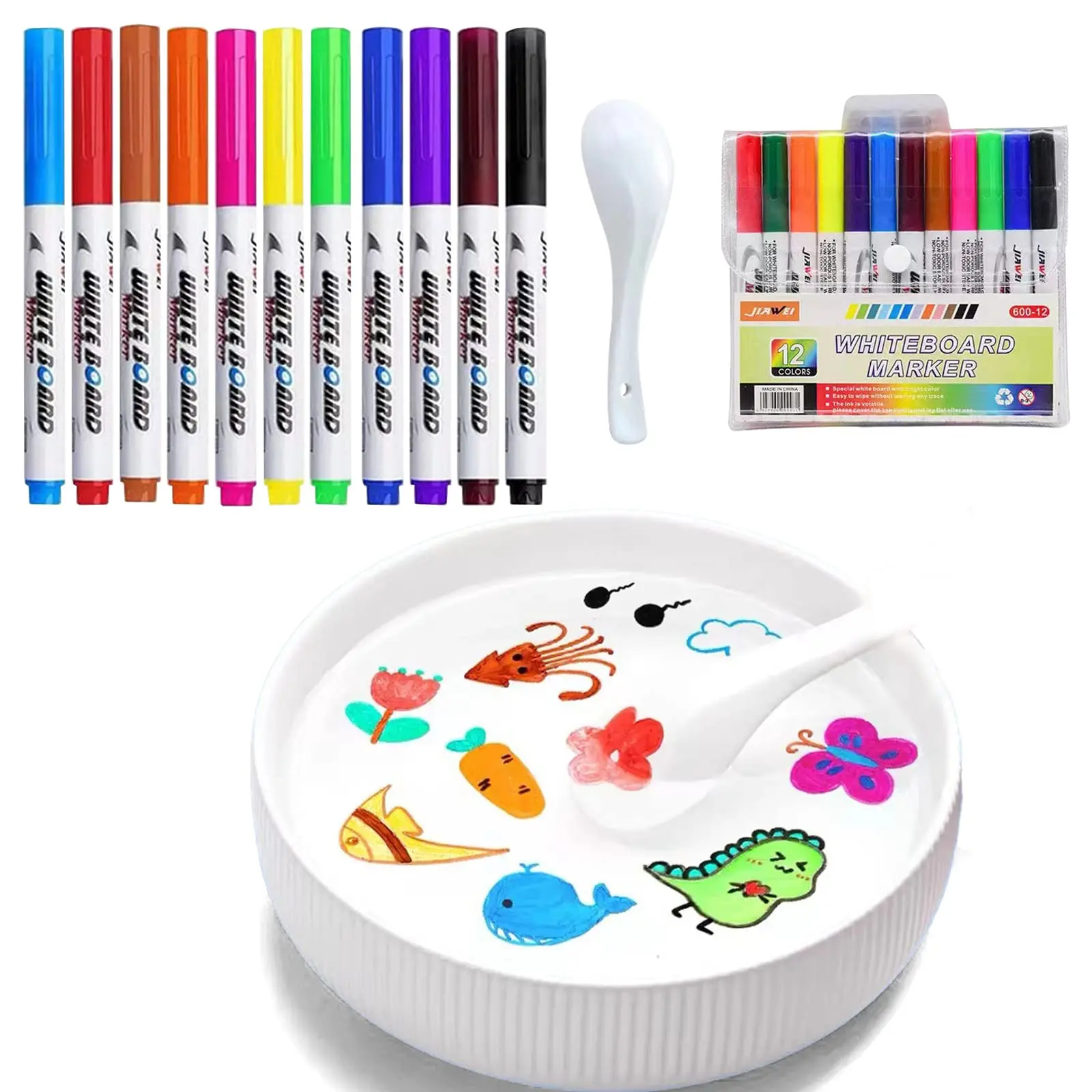 Stylo magique de peinture à l'eau 4/8/12 couleurs, stylo à encre flottant sûr avec cuillère, marqueur pour tableau blanc effaçable, cadeau incroyable pour enfants